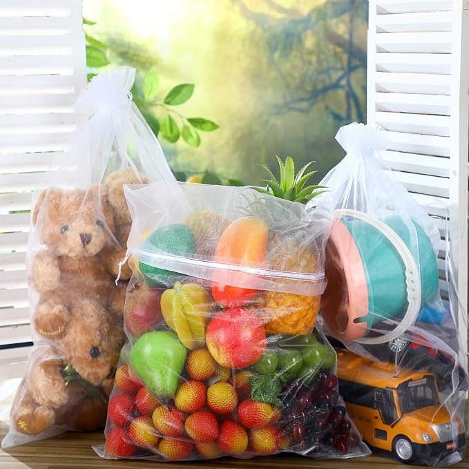 Sweetude 30 Pcs 16 x 24 Inches Extra Large Drawstring Organza Bags Mesh Gift Drawstring Pouches Mesh Jewelry Bags for Party Wedding Favor Candy Vegetables Growing Plants (White) - Image 2