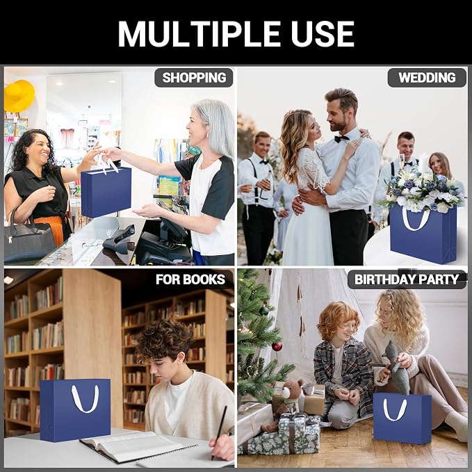 EUSOAR Blue Paper Bags With Handles, 20 pack 10.6"x3.1"x8.3" Kraft Paper Shopping Bag Bulk, Handled Paper Bags, Heavy Duty Sturdy Kraft Gift Package Craft Party Bag - Image 4