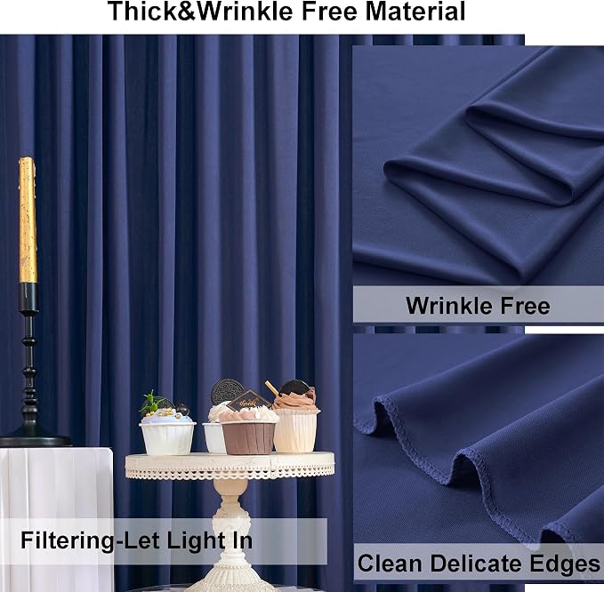 30ft×8ft Wrinkle Free Navy Blue Backdrop Curtains for Parties, 6 Panels 5ft×8ft Thick&Silky Polyester Navy Photo Backdrop Drapes Curtains for Graduation Party Baby Shower Birthday Wedding Photography - Image 3