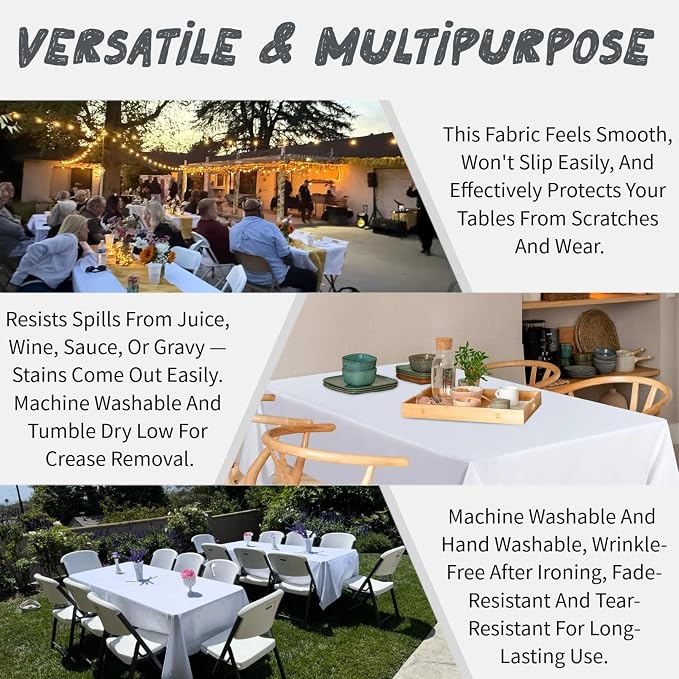 12 Pack White Table Cloth Rectangle Table Cloths for 6 Foot Rectangle Tables 60 X 102 Inch Washable Polyester Table Covers, Reusable & Wrinkle Resistant for Weddings, Parties, Events, and Everyday Use - Image 2