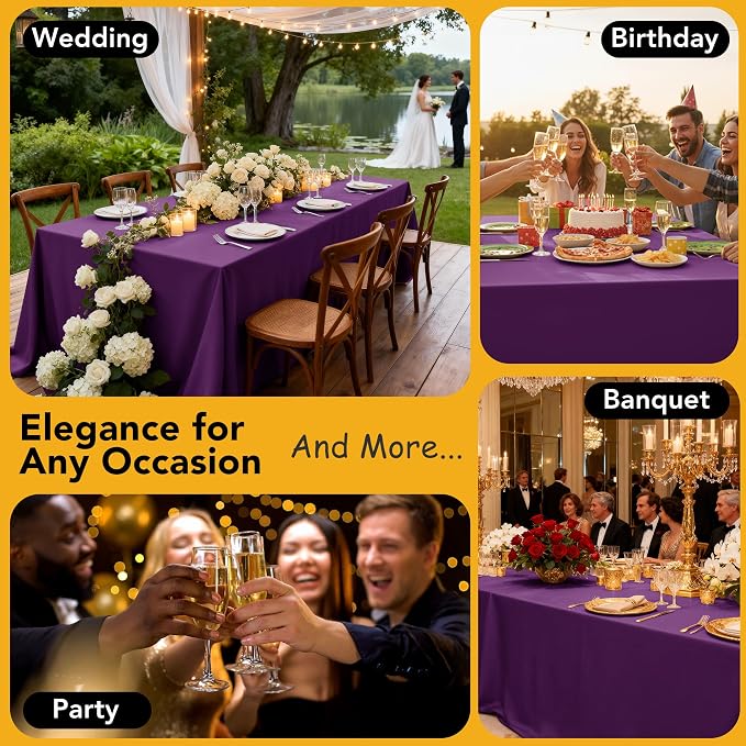 10-Pack Purple Tablecloths for Rectangle Tables, 70 x 120 Inches | Stain-Resistant Polyester Fabric for 6 Foot Tables - Washable Table Covers for Weddings, Banquets, Birthday Parties, Events - Image 5