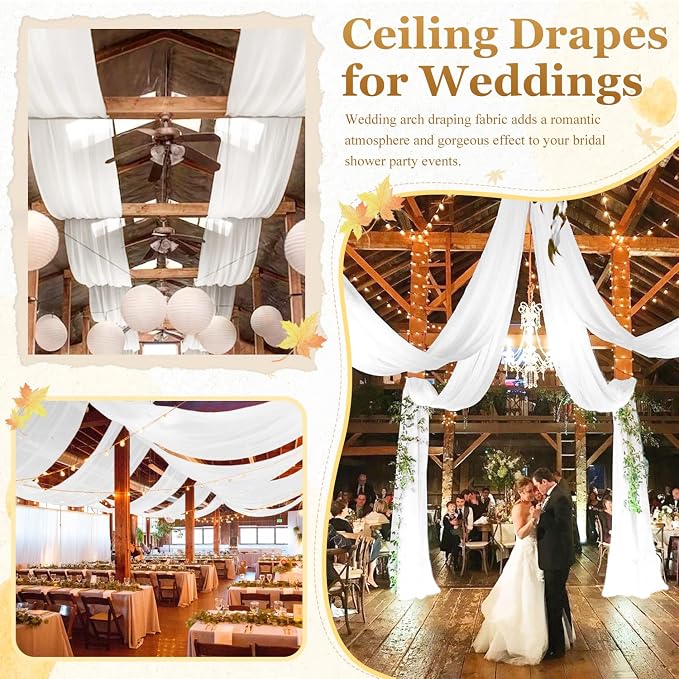 MODFUNS 4 Panels Wedding Ceiling Drapes White Sheer Arch Draping Fabric 5FTx20FT Chiffon Ceiling Drapery Curtain Sheers Chiffon Backdrop Curtains Wedding Archway Drape for Reception Ceremony Decor - Image 7