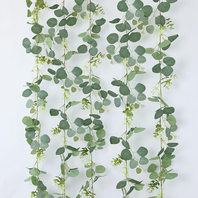 mizii 5 Packs 340" Artificial Vines Eucalyptus Garland Fake Vine with Silk Leaves Green Garland Faux Hanging Plants Greenery Decoration for Room Table Centerpieces Wedding Decor (Eucalyptus) by Mizii
