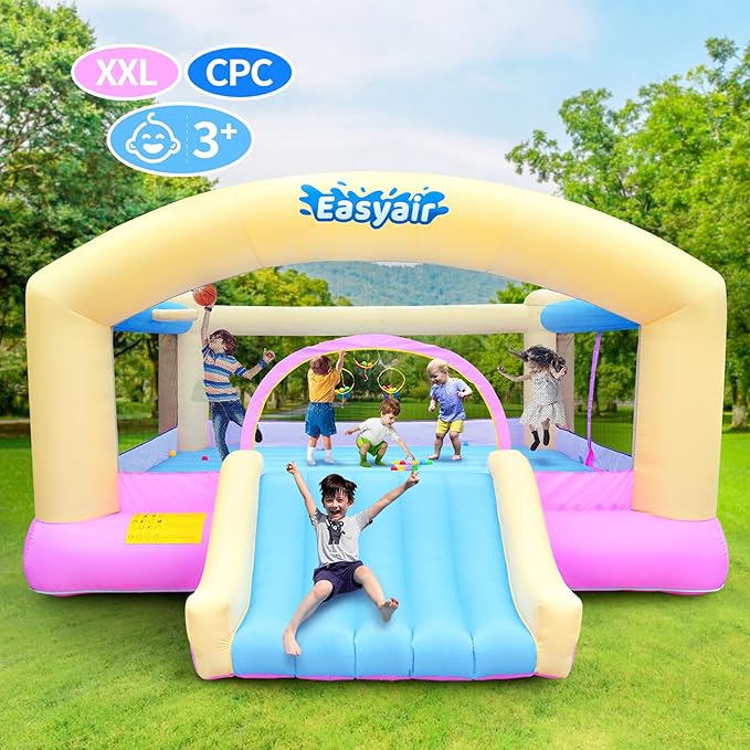 Large Bounce House for Big Kids, 14.8 x 14.5 FT Inflatable Bouncer Jumper Slide with 650W Blower, Basketball Hoop, Throw Ball Game, Ball Pits