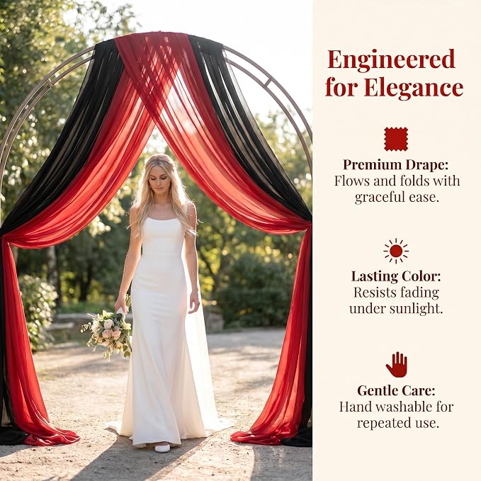 AMZLOKAE Wedding Arch Draping 2 Panels Black Red 18FT Ceremony - Image 6