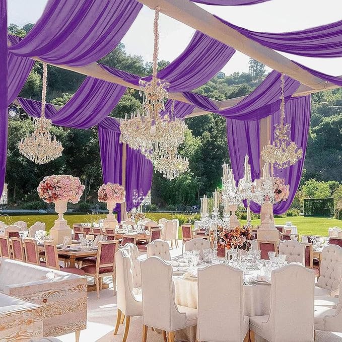 MODFUNS Wedding Ceiling Drapery Purple 5x30FT 2 Panels Sheer Wedding Arch Drapes Chiffon Fabric Ceiling Curtains Drapes for Party Tulle Backdrop Curtains Birthday Banquet Arch Draping - Image 3