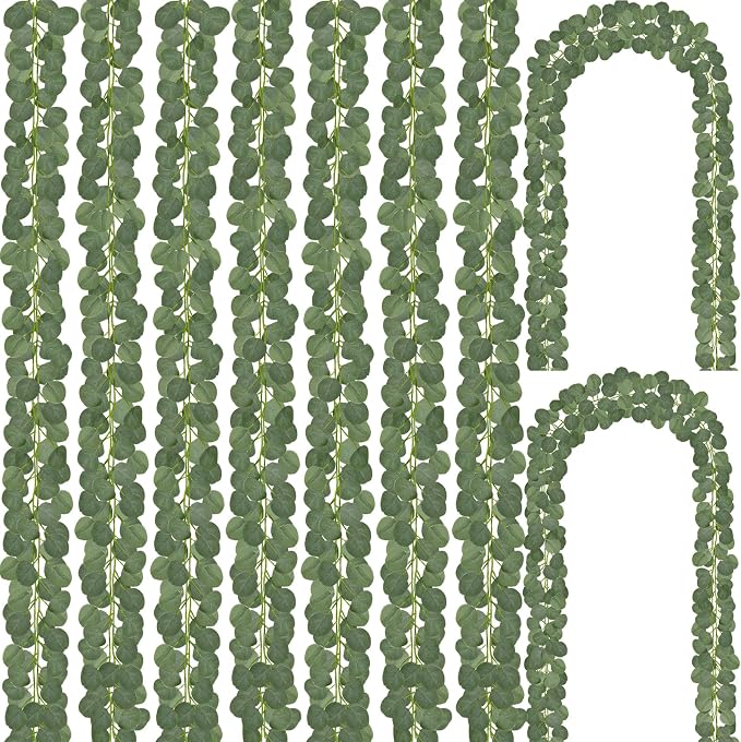 CQURE 14 Pack Eucalyptus Garland, Artificial Greenery Garland Spring Faux Eucalyptus Leaves Table Vines for Wedding Backdrop Fireplace Arch Door Wall Room Decor（98FT） by CQURE