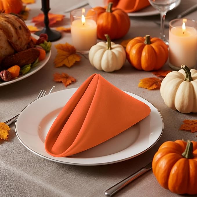 Utopia Home [12 Pack, Orange] Cloth Napkins 20x20 Inches, 100% Polyester | Hemmed Edges, Washable and Reusable Ideal for Parties, Weddings and Dinners - Image 5