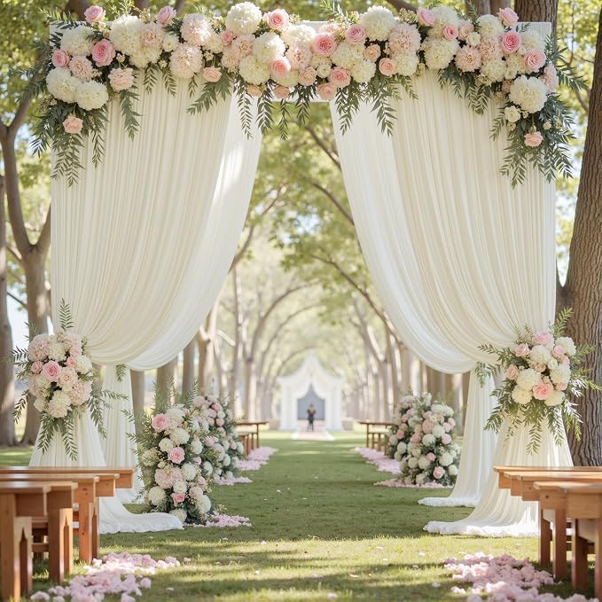 30ft x 10ft Wrinkle Free Ivory Backdrop Curtain for Parties, 6 Panels 5x10ft Silky Polyester Ivory Wedding Backdrop Drapes Photo Back Drop Cloth for Birthday Baby Shower Photography Background - Image 2