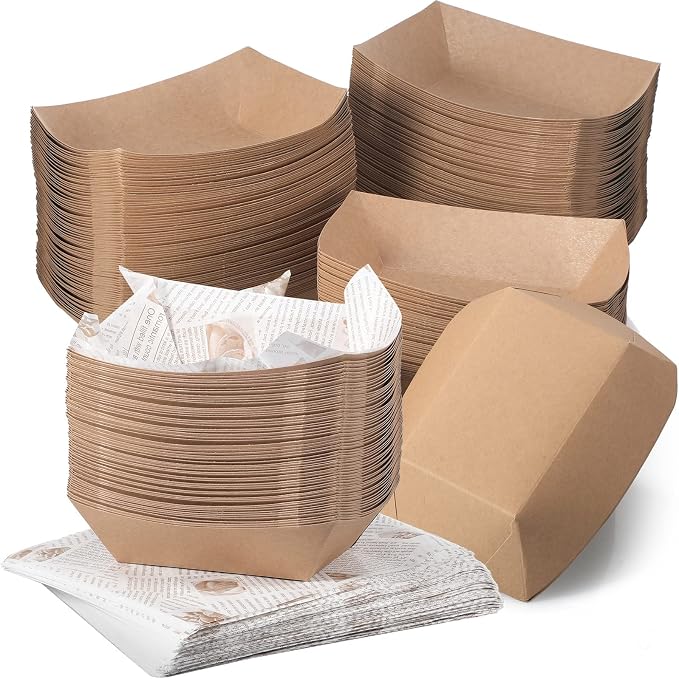 Spakon 1000 Pcs 3 Lb Paper Food Boats Set Disposable Serving Food Trays and Grease Proof Deli Liner, Heavy Duty Coated Paperboard for Snack Nacho, Taco, Hot Dog BBQ Party Picnic(Classical Newspapers) by Aranorun