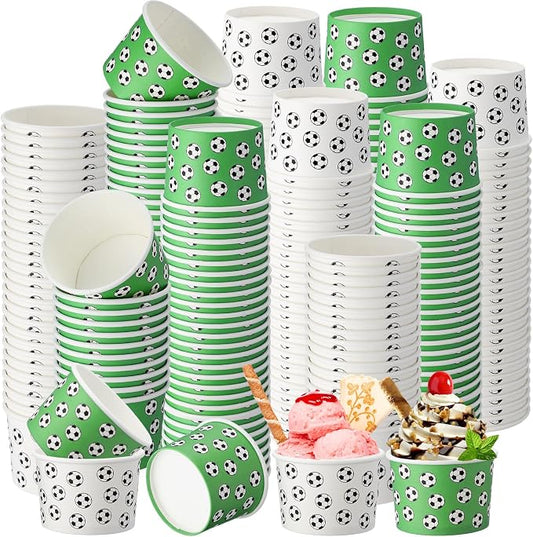 Honeydak 150 ml/ 5 oz Ice Cream Cups for Party Small Ice Cream Cups Disposable Treat Paper Dessert Snacks Sundae Container Wedding Birthday Party Supplies(White Green,400 Pack) by Honeydak