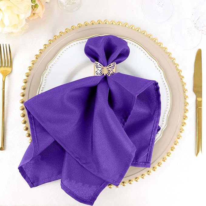 Efavormart Premium Cloth Napkins Set of 100, 20x20 Inch Purple Seamless Dinner Napkins, Washable Linen Table Napkin Cloth with Hemmed Edges for Weddings, Party and Banquet by efavormart
