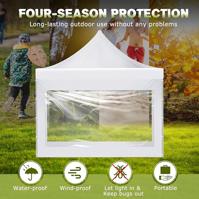 3 Pcs Clear Canopy Sidewalls with Black Storage Bag Window Sidewall for 10 x 10 Inch Tent Waterproof Shade Wall, Sunwalls Only, Canopy Tent Not Included, No Zipper(White)