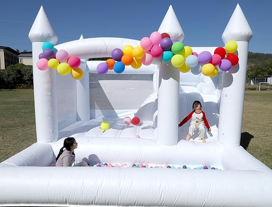 White Bounce House for Adults Kids,13.12FT Heavy Duty 100% PVC Commercial Bounce House with Big Slide and Ball Pit for Backyard,Birthday Party,Wedding,Outdoor Game with 950w Blower