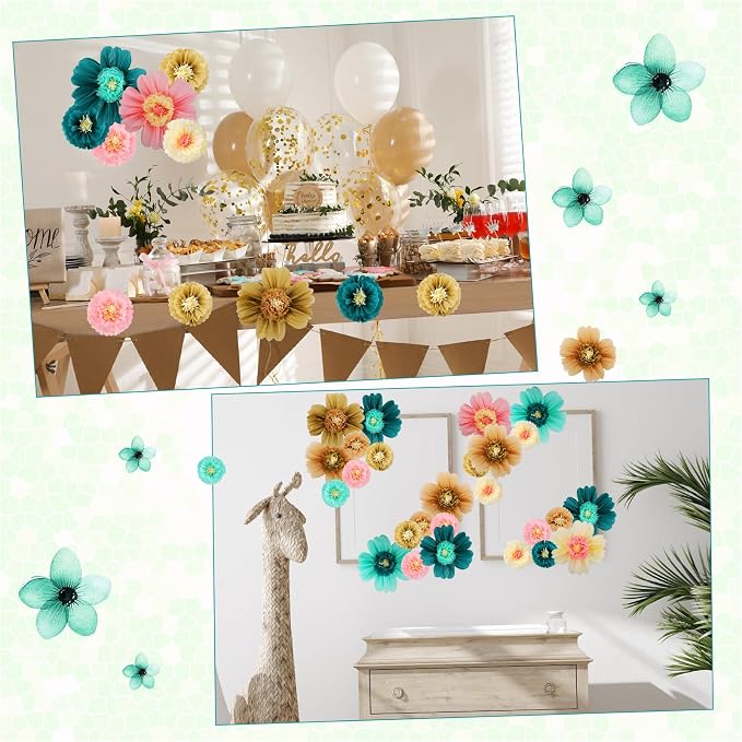 Crowye 12 Pcs Large Tissue Paper Flower Decor,10'' 20'',Stylish Color | Giant Craft Crepe Paper Flower, Colorful, for Wall Decorations Backdrop Mexican Wedding Birthday Carnival School Party - Image 5