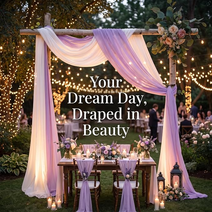 AMZLOKAE Chiffon Wedding Arch Draping Fabrics 18FT Lavender & White - Image 6