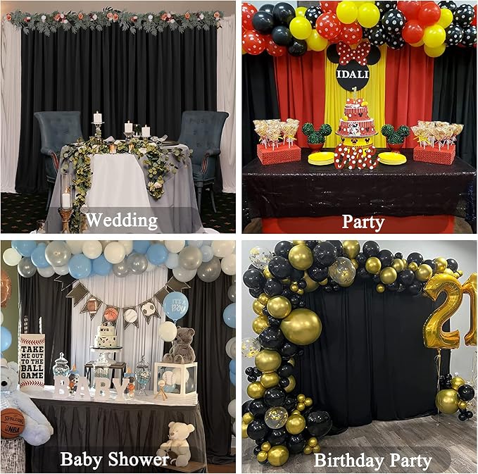10ft x 10ft Black Backdrop Curtain for Parties Black Wrinkle Free Backdrop Drapes Panels for Birthday Party Wedding Photo Photography Polyester Fabric Background Decoration - Image 5