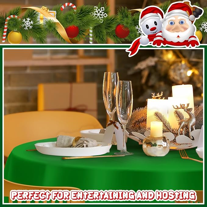 Amylove 36 Pcs Christmas Plastic Tablecloth 84 Inch Round Disposable Plastic Table Cloth Waterproof Decorative Table Cover for Parties Christmas Decor (Red,Green) - Image 7