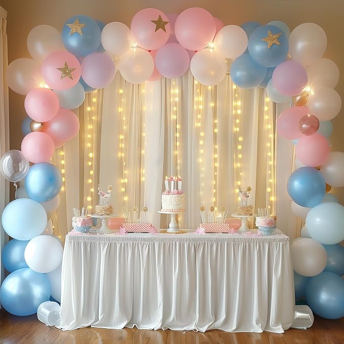 Fomcet Tulle Backdrop Curtains with Lights 10x10ft Sheer Ivory Curtain | Tulle Curtains Backdrop Sheer Backdrop Curtains for Parties Wedding Birthday Baby Shower Photo Shoot Decors(2 Panels 5x10ft) - Image 8
