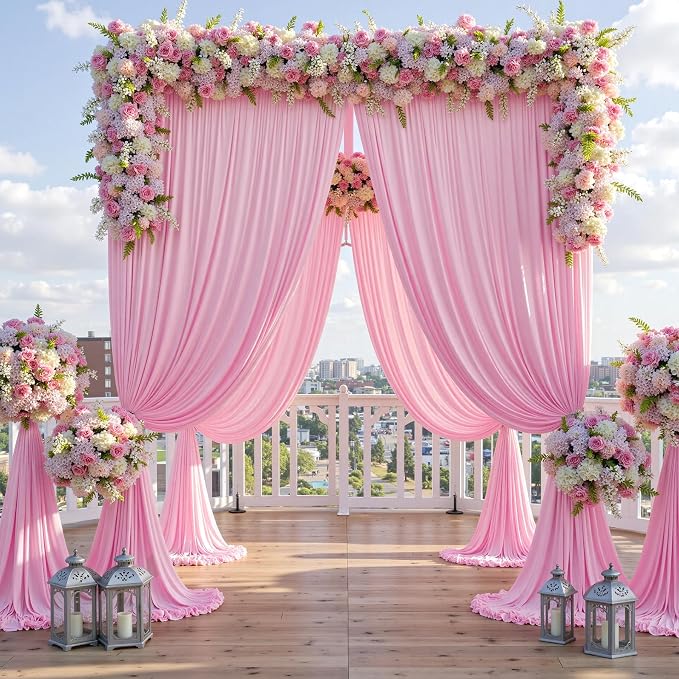 40ft x 10ft Wrinkle Free Pink Backdrop Curtain for Parties, 8 Panels 5×10ft Silky Polyester Light Pink Photo Backdrop Drapes Back Drop Cloth for Girl Party Birthday Gender Reveal Wedding Photography - Image 3