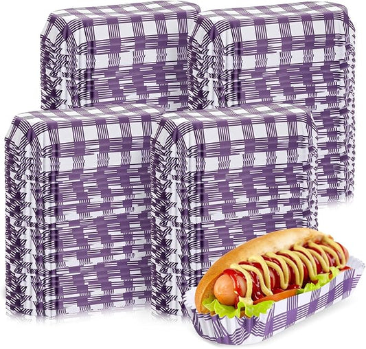 Yinkin 300 Pcs Paper Hot Dog Trays Food Trays 6 Inch,Purple,Checkered | Checkered Boats for Concession Stands Disposable Hot Dog Holder Halloween Christmas Party Carnival Supplies Serving Holders by Yinkin