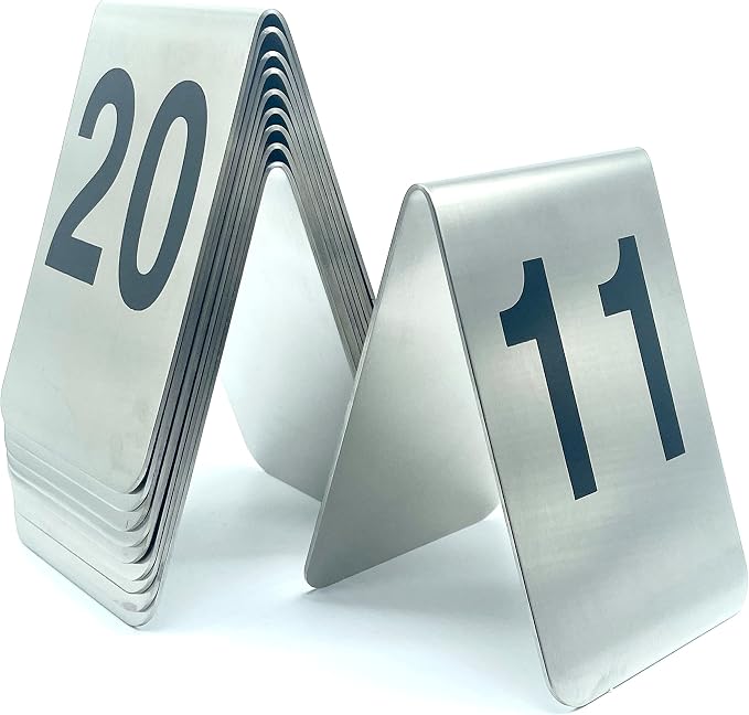 Metal Place Cards Stackable Tent Style Table Numbers,Place Card Holders for TRPG Wedding Party Restaurants Cafes Bars Gatherings Meeting Room Board Games (Black, Large 11-20) by TRUEWON