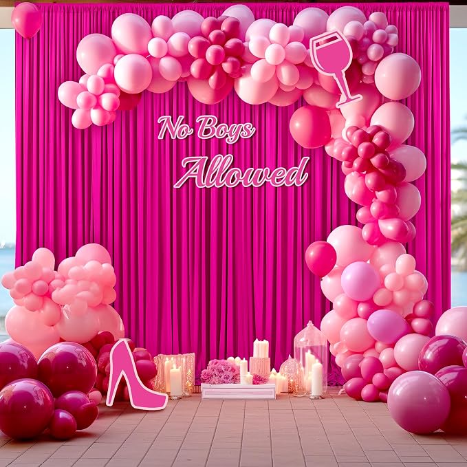 10ft x 7ft Hot Pink Backdrop Curtain for Parties Fuchsia Wrinkle Free Backdrop Drapes Panels for Baby Shower Birthday Photo Photography Polyester Fabric Background Decoration - Image 2
