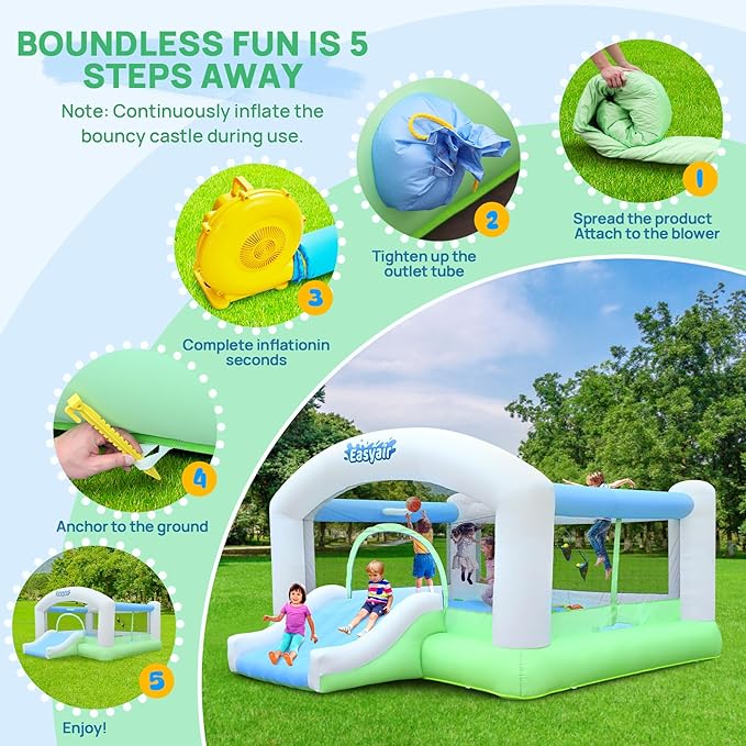 Large Bounce House for Big Kids, 14.8 x 14.5 FT Inflatable Bouncer Jumper Slide with 650W Blower, Basketball Hoop, Throw Ball Game, Ball Pits
