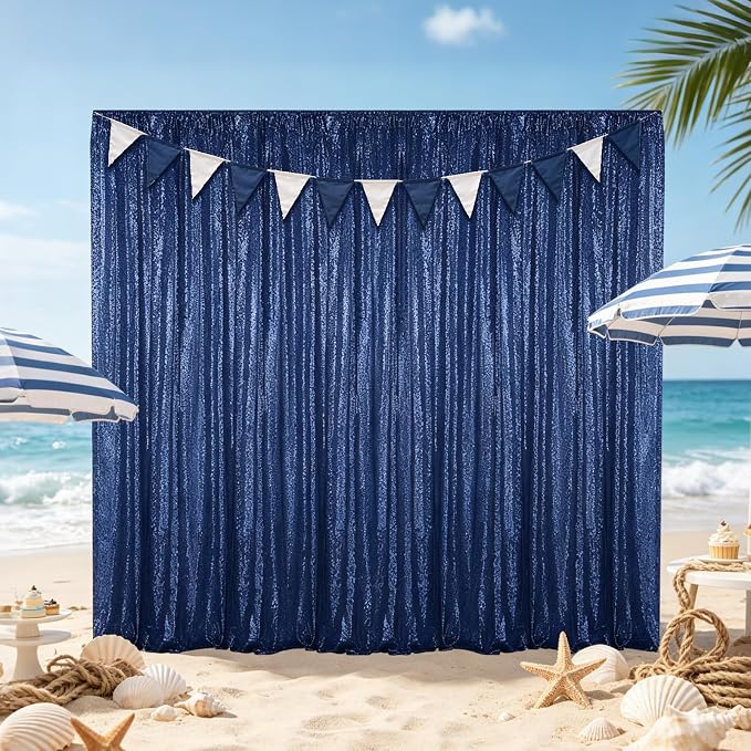 Hahuho Navy Sequin Backdrop Curtain, 2PCS 4FTx8FT Glitter Backdrop Curtain for Parties, Christmas, Wedding, Party Decoration（2 Panels, 4FT x 8FT, Navy - Image 4
