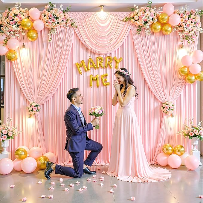 10ft x 7ft Blush Pink Backdrop Curtain for Parties Pink Wrinkle Free Backdrop Drapes Panels for Baby Shower Wedding Birthday Photo Gender Reveal Photography Polyester Fabric Background Decoration - Image 3