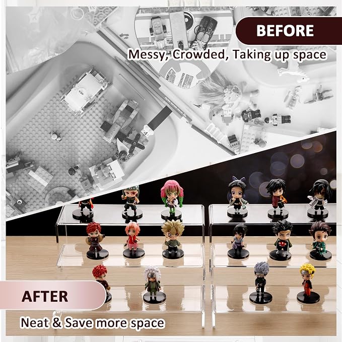2 Set Large Acrylic Clear Display Risers, 3 Sizes 12" Rectangular Showcase Collectibles Display Shelf, 5mm Thick Desktop Display Stand Holder for Figures, Jewelry, Perfume, Toys - Image 6