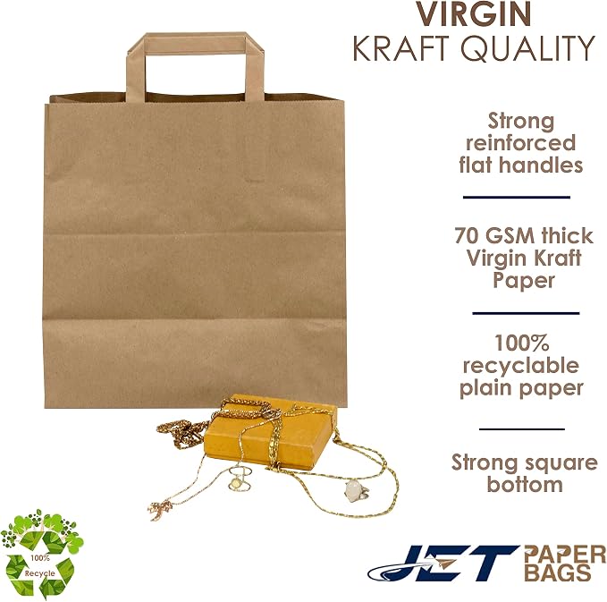 JET PAPER BAGS - 11”x6”x11.5” (50 Pcs) Brown Paper Bags with Flat Handles - Ideal for DIY, Takeout, Grocery, Goody, Retail, Party, Craft, Gifts, Weddings - Recyclable - Image 5