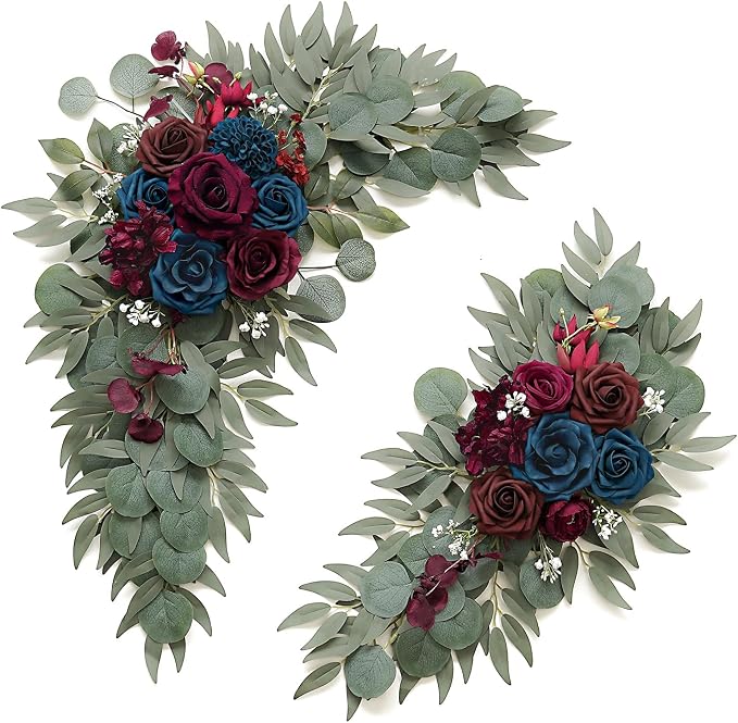 Olalaka Navy and Burgundy Flower for Wedding Welcome Signs Decorations, Artificial Burgundy Wedding Arch Flowers for Wedding Ceremony (Set of 2) by Love%C2%A0Every%C2%A0Bit%C2%A0of%C2%A0Life