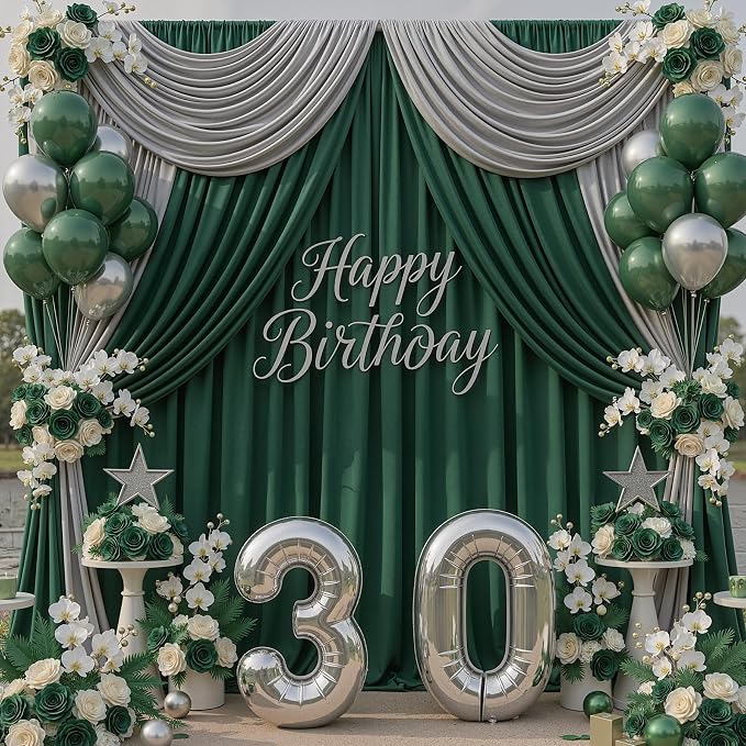 40x10ft Hunter Green Backdrop Curtains for Parties, 8 Panels 5x10ft Wrinkle-Free Polyester Background Curtains for Wedding, Birthday, Baby Shower,Graduation, Decorations - Image 2