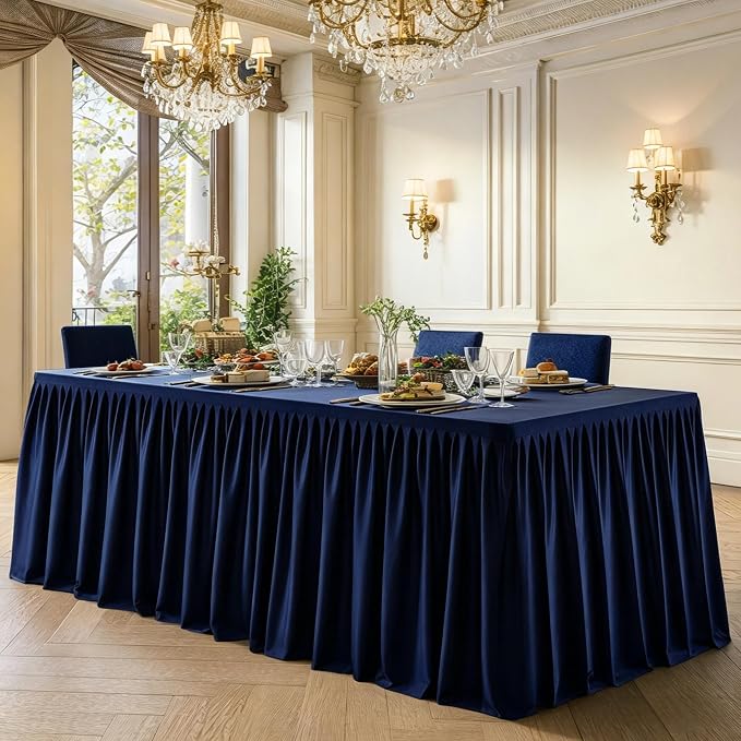 Wish Care 6 Pack Navy Blue Rectangle Table Clothes for 8 Foot Tables, Polyester Fitted Tablecloths 8ft Stretch Table Cover for Wedding, Birthday, Parties, Trade Show, Craft Show - Image 5