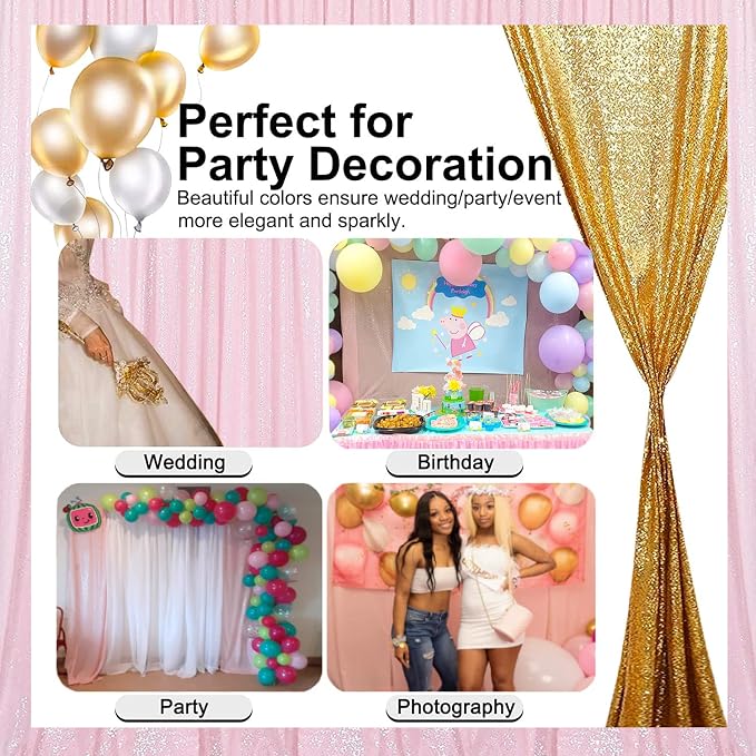 Pink Sequin Curtains 4FTx8FT 2 Panels Sequin Wall Backdrop Curtain - Image 5