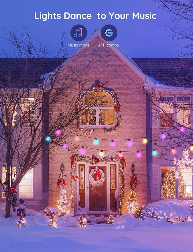 Govee Smart Outdoor String Lights H7029, 24ft RGBIC Outdoor Lights with 8 Dimmable LED Bulbs, IP65 Waterproof, Color Changing Warm White Lights with 47 Scene Modes for Patio, Backyard, App Control