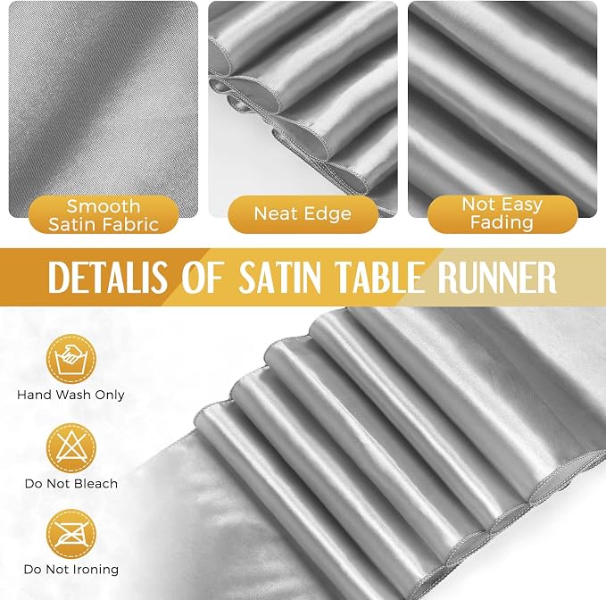 8 Pack White and Silver Tablecloths and Satin Runners Set | 54x108 Inch Disposable Tablecloth and 12x108 Inch Satin Runners for Wedding Birthday Party Baby Shower Christmas New Year - Image 4