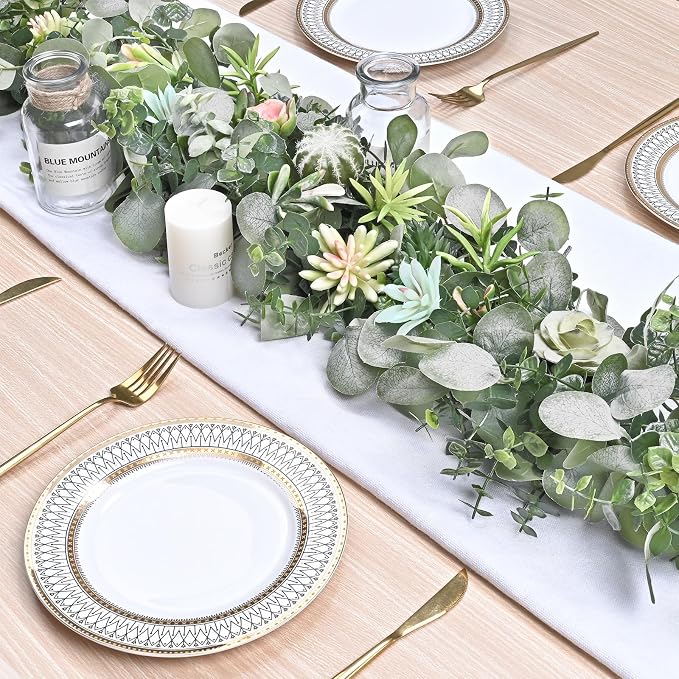 Dolicer 2 Packs 6FT Artificial Eucalyptus Garland Faux Greenery Garland | Fake Vines Hanging Silver Dollar Eucalyptus Leaves for Wedding Backdrop Arch Table Wall Party Home Decor - Image 4