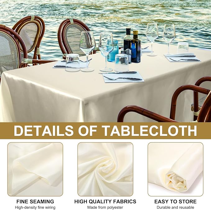 Moukeren Rectangle Tablecloths 58" x 102" for 6 ft Tables, Ivory, 18 Pack | Wrinkle Resistant Polyester, Reusable Washable Bulk Tablecloths, Wedding Party Restaurant - Image 3