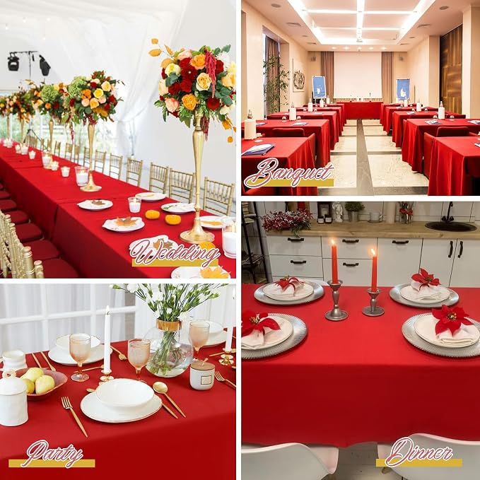 Teruntrue 10 Packs Red Polyester Tablecloth 60 x 102 inch Rectangle Table Cloth for 6 Foot Tables Wrinkle Resistant Washable Fabric Table Cover Polyester Red Table Cloth for Party,Wedding, Banquet - Image 5