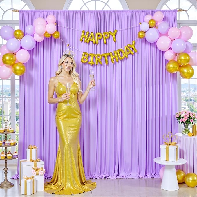 10ft x 7ft Lavender Backdrop Curtain for Parties Wedding Light Purple Wrinkle Free Backdrop Drapes Panels for Baby Shower Birthday Party Photo Photography Polyester Fabric Background Decoration - Image 3
