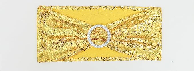 Full Sparkly Sequins Gold Chair Sashes for Wedding, Shimmering Glitter Chair Bands Bows for Party Ceremony Event Decorations - 50 Pack - Image 3
