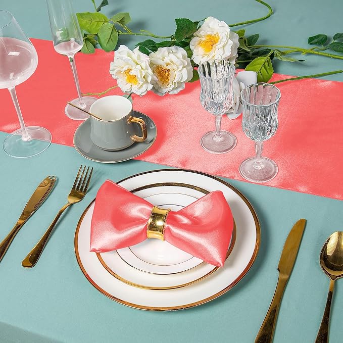 SI Pack of 30 Wedding 12 x 108 inch Satin Table Runner for Wedding, Decorations for Graduations, Engagements, Birthday Parties, Banquets, Runners fit Rectangle, Round Table - Coral - Image 5