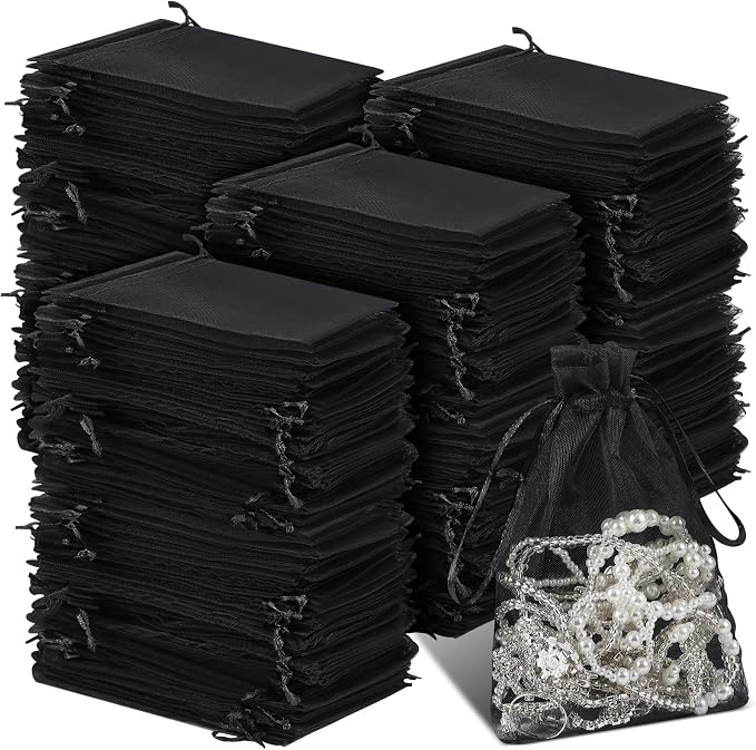 Silkfly 1000 Pcs Organza Bags 4x6 Inch Bulk, Solid Style, Black | Drawstring Gift Bags, Mini Mesh Pouches, for Candy, Jewelry, Wedding Party Favors by Silkfly