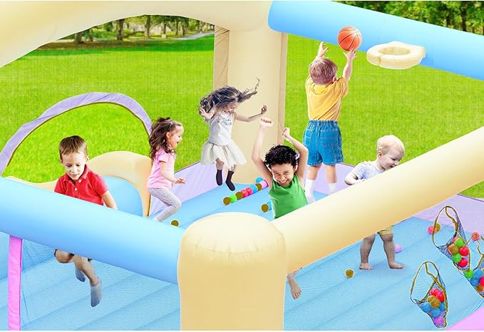 Large Bounce House for Big Kids, 14.8 x 14.5 FT Inflatable Bouncer Jumper Slide with 650W Blower, Basketball Hoop, Throw Ball Game, Ball Pits