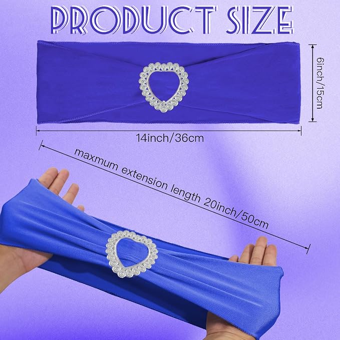 100PCS Spandex Stretch Royal Blue Chair Sashes Bows Universal Elastic Chair Cover Bands Ties with Buckle Slider for Wedding Party Ceremony Reception Event Banquet Decoration(Royal Blue) - Image 2