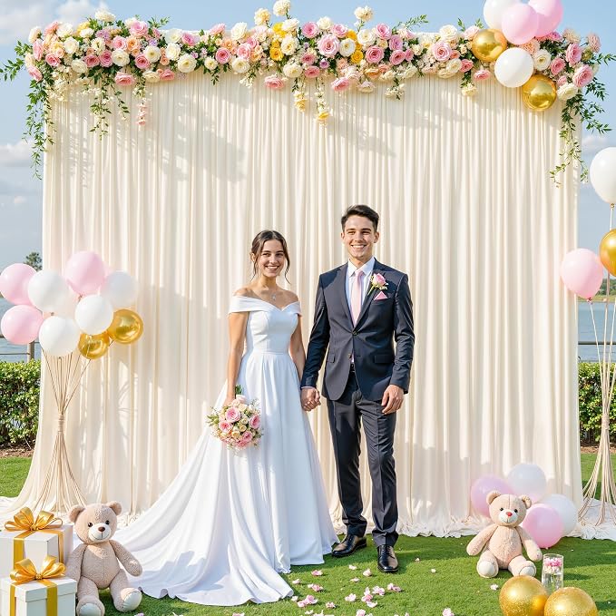 Champagne Backdrop Curtain for Parties Wedding Baby Shower Wrinkle Free Photo Curtains Backdrop Drapes Fabric Decoration for Bridal Shower 5ft x 8ft,2 Panels - Image 2