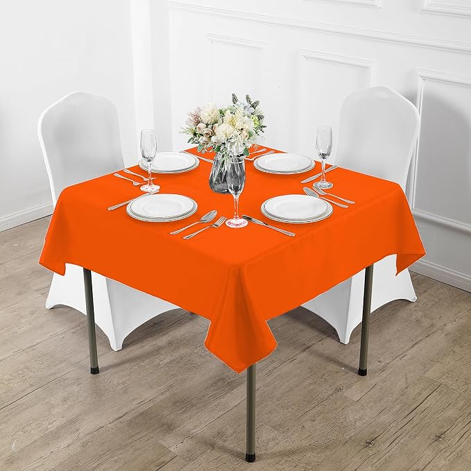 Fokitut 2 Pack Waterproof Square Tablecloth, 52x52 Inch, Stain Resistant and Wrinkle Polyester Table Cloth, Fabric Table Cover for Kitchen Dining, Wedding, Party, Holiday Dinner-Orange - Image 5