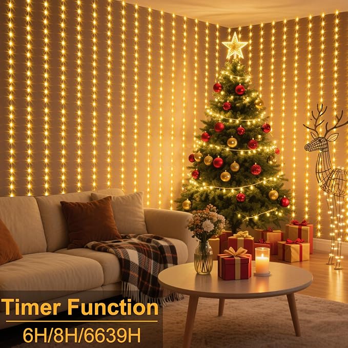 ZAIYW Curtain Lights 600 LED 20Ftx10Ft, Dual Color Changing Curtain Fairy Light Connectable with Timer Remote Waterproof for Bedroom Wedding Party Garden Outdoor Decor (Warm White & Multicolor)